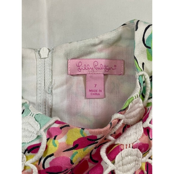 Lilly Pulitzer Kids Pineapple Dress Size 7 Sleeveless Tie Sides Aqua Pink Green - Picture 7 of 8